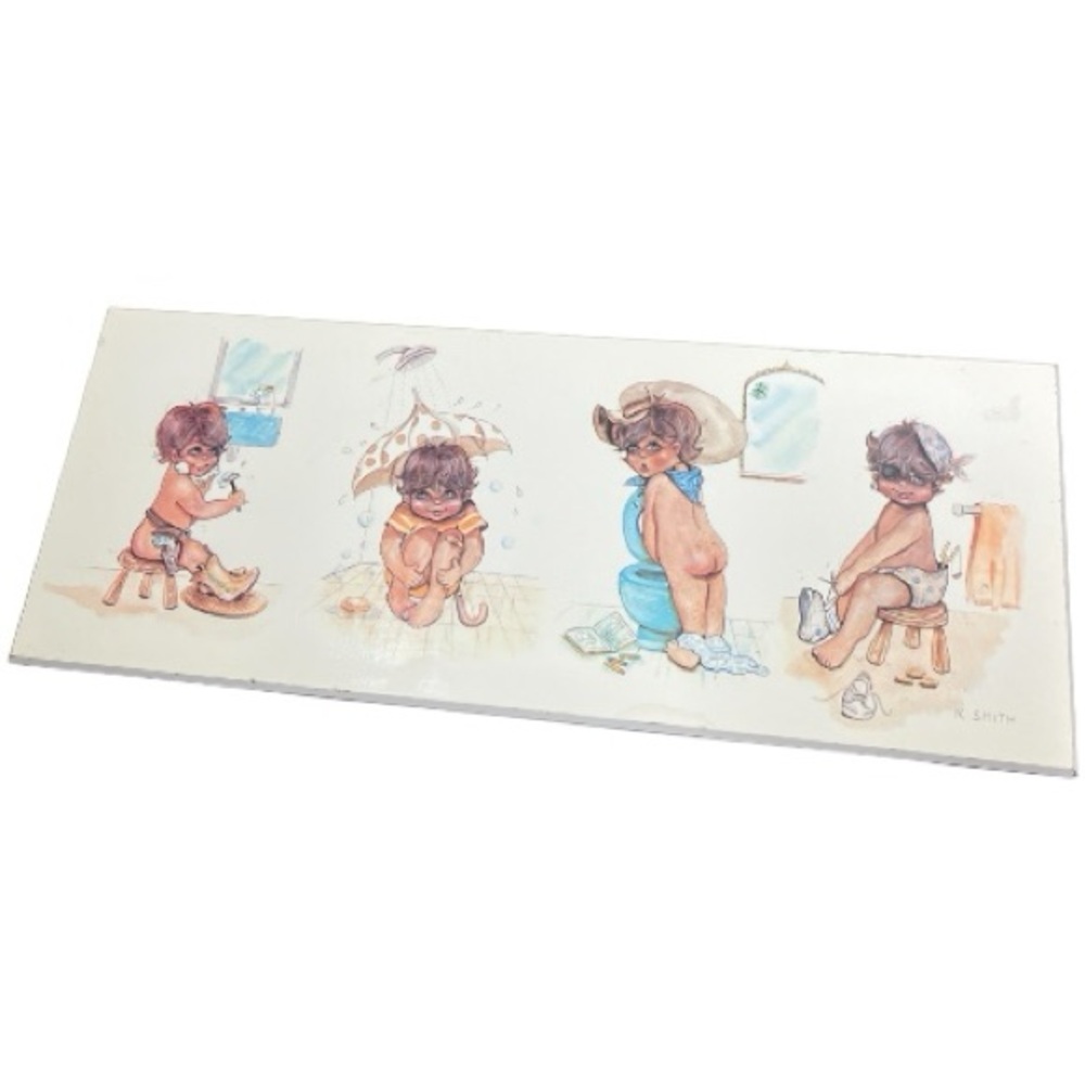 VINTAGE 1980 K Smith Wooden Bathroom Wall Art Decor Picture Print Retro